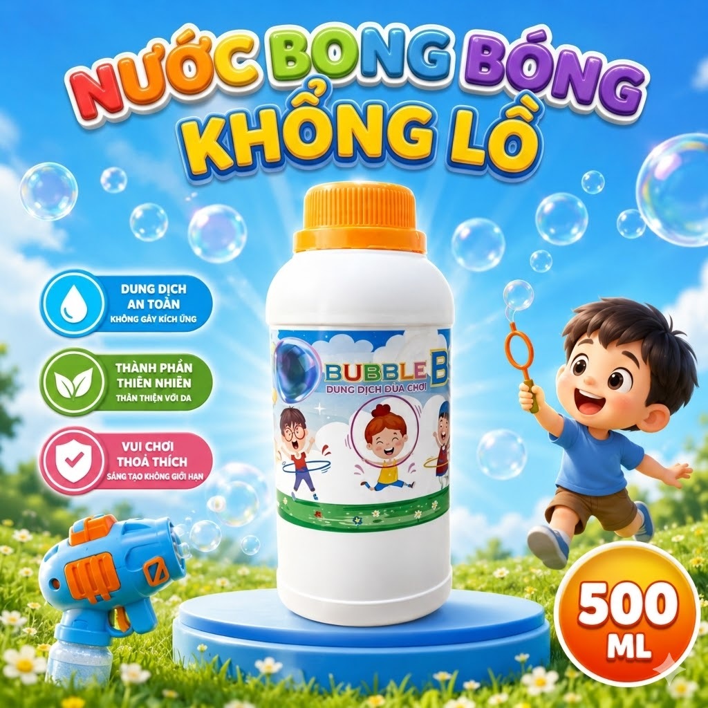 Nước bong bóng xà phòng khổng lồ Bubble Big chai 1 lít dùng cho que gậy súng bong bóng cỡ lớn