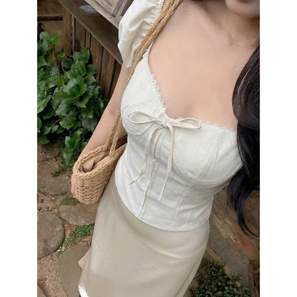 2. [ SẴN HÀNG ] Áo Babydoll Nữ Kiểu Tay Phồng Ren Ngực Thắt Nơ Phong Cách Mùa Hè KA840 - BST HÈ 2026