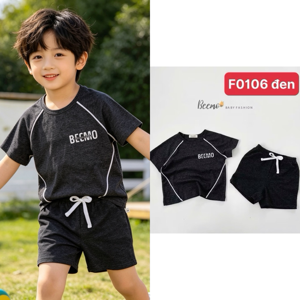Set đồ bé trai Beemo cộc tay mặc hè, áo quần cotton co giãn mềm mại, mặc thoải mái, size 9-23kg (80-130)