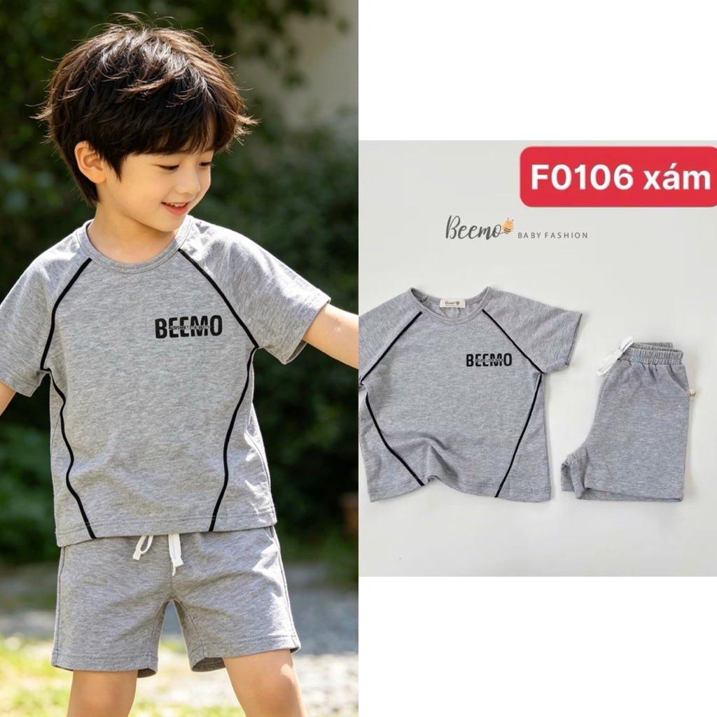 Set đồ bé trai Beemo cộc tay mặc hè, áo quần cotton co giãn mềm mại, mặc thoải mái, size 9-23kg (80-130)