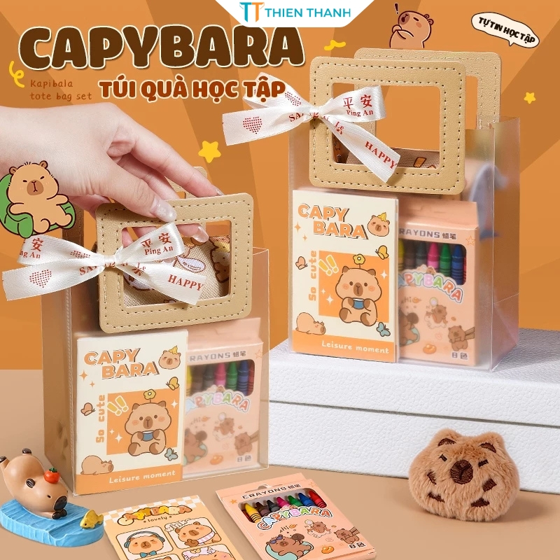 Túi Quà Capybara Cho Bé Dễ Thương – Set Quà Mini Kèm Đồ Dùng Học Tập, Quà Sinh Nhật, Quà 1/6