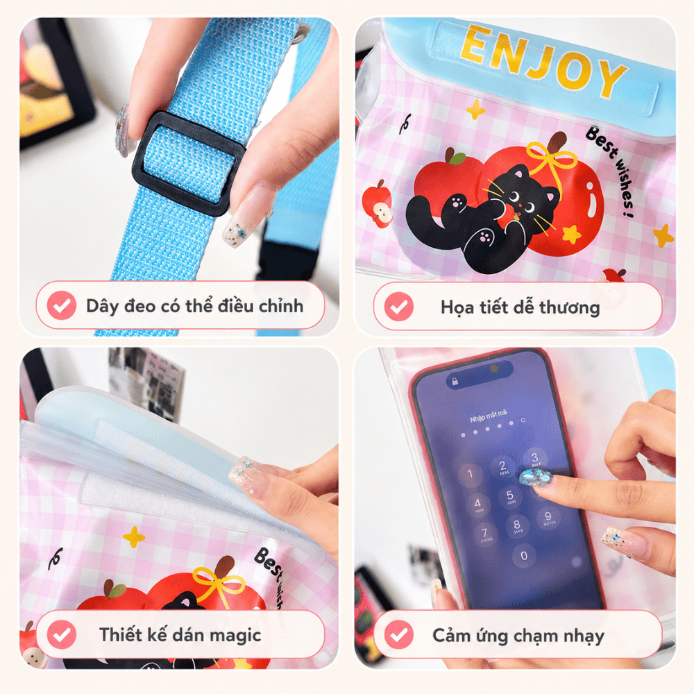Túi Đựng Điện Thoại Chống Nước Cỡ Lớn RICHOUSE Túi Đựng Đồ Cảm Ứng Nhạy 3 Lớp Khóa, Dây Đeo Tiện Lợi