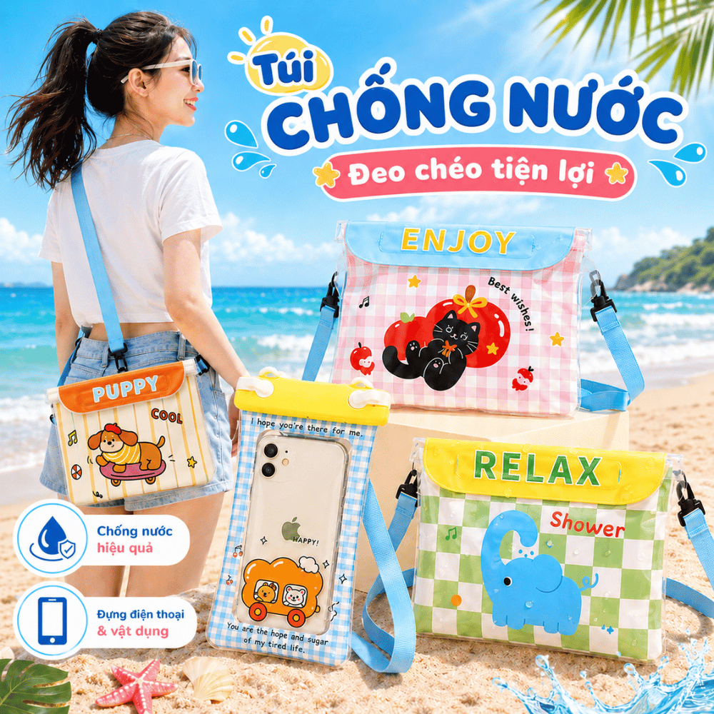 Túi Đựng Điện Thoại Chống Nước Cỡ Lớn RICHOUSE Túi Đựng Đồ Cảm Ứng Nhạy 3 Lớp Khóa, Dây Đeo Tiện Lợi