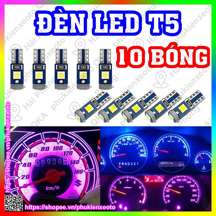 ( 10 BÓNG ) Bóng đèn Led T5 3SMD gắn mặt đồng hồ, demi, xe máy, ô tô DC 12V