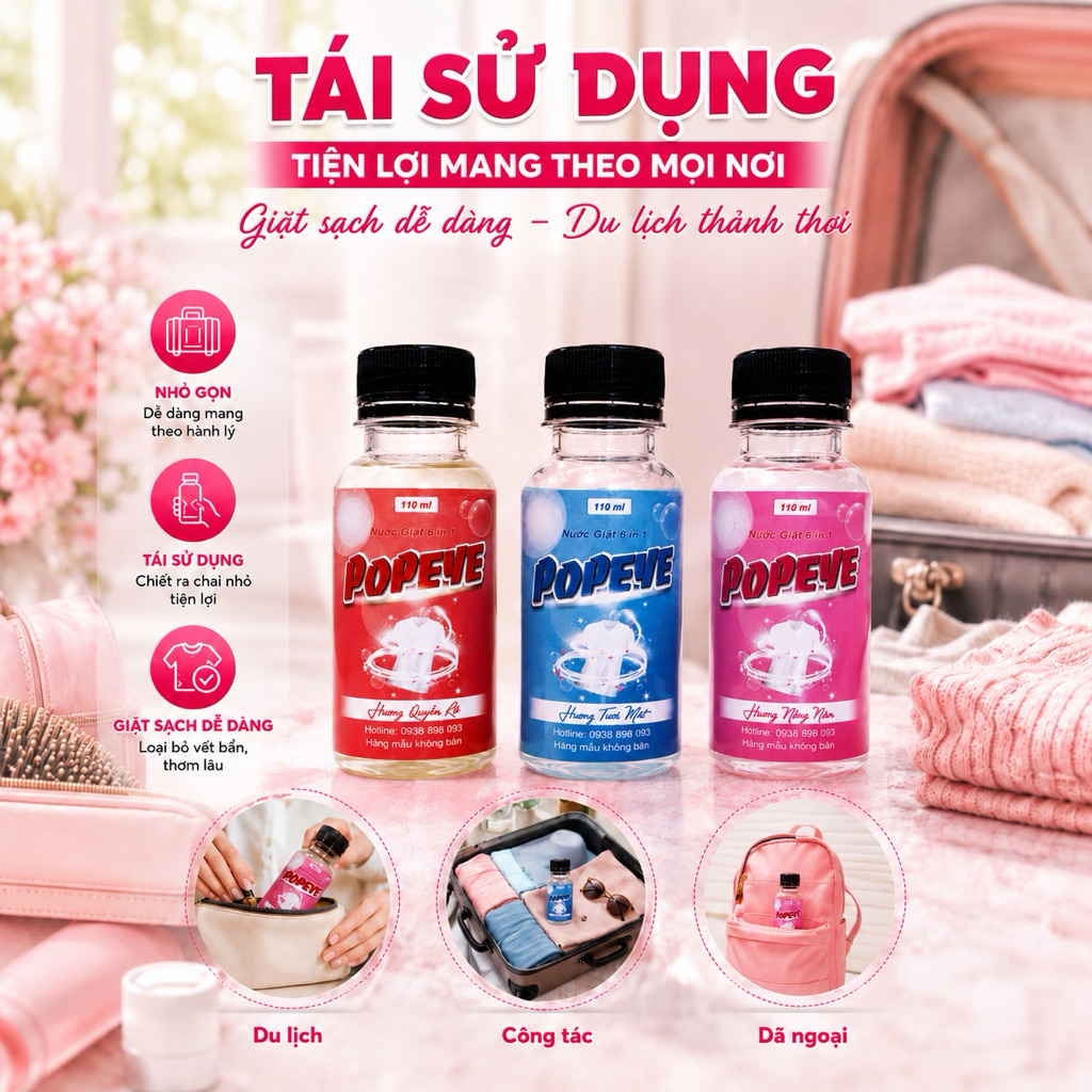 Nước Giặt POPEYE Mini 110ml - Hương Thơm Nồng Nàn Nước Hoa Pháp  - Giá Dùng Thử