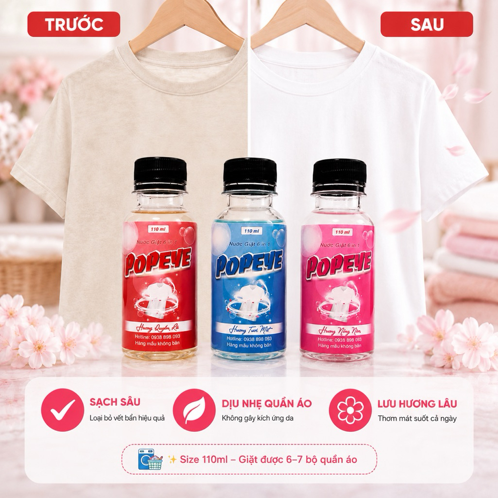 Nước Giặt POPEYE Mini 110ml - Hương Thơm Nồng Nàn Nước Hoa Pháp  - Giá Dùng Thử