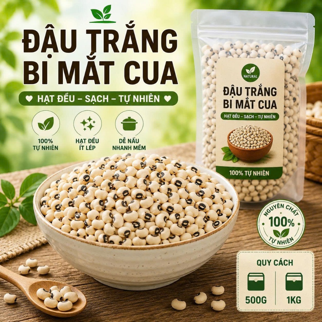 Đậu Trắng Mắt Cua Hạt To Đều Ít Lép Nguyên Chất Dùng Nấu Chè Và Chế Biến Món Ăn