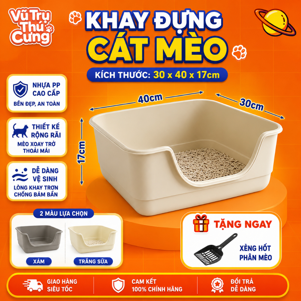 Khay Vệ Sinh Cho Mèo Có Thành Cao Chống Văng Cát (Đơn Sắc)