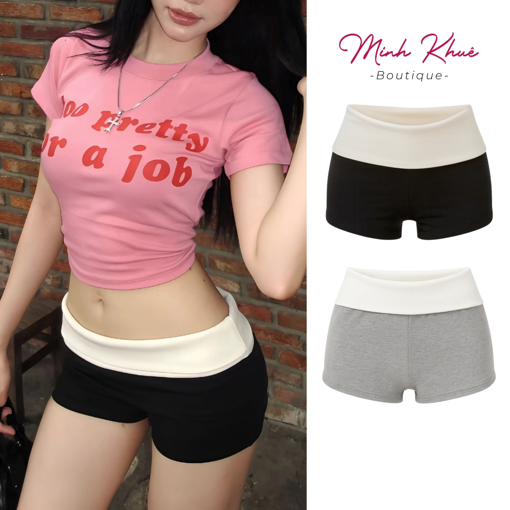 Quần Short Cạp Trễ Gập Eo Nữ Thun Gân QU04 Quần Lật Lưng Ôm Form Trendy Cá Tính Minh Khuê Boutique