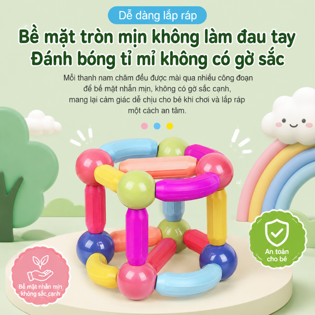 Bộ Thanh Nam Châm Lắp Ghép 64 Chi Tiết Cho Bé – Đồ Chơi Sáng Tạo, Phát Triển Tư Duy Và Kỹ Năng