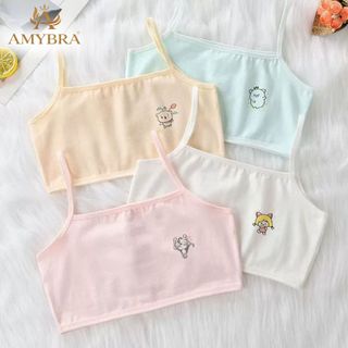 Combo 4 ( Set 3 ) Áo Lá Cho Bé Gái Mới Lớn, Không Đệm, Áo Lót Lá Bé Gái Mềm Thoáng Khí AMYBRA B402