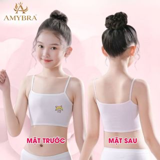 Combo 4 ( Set 3 ) Áo Lá Cho Bé Gái Mới Lớn, Không Đệm, Áo Lót Lá Bé Gái Mềm Thoáng Khí AMYBRA B402