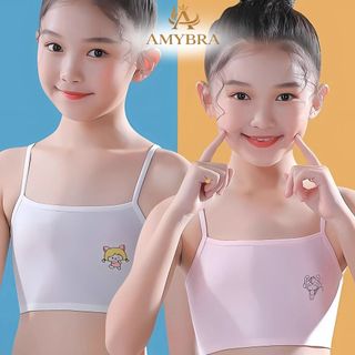 Combo 4 ( Set 3 ) Áo Lá Cho Bé Gái Mới Lớn, Không Đệm, Áo Lót Lá Bé Gái Mềm Thoáng Khí AMYBRA B402