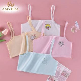 Combo 4 ( Set 3 ) Áo Lá Cho Bé Gái Mới Lớn, Không Đệm, Áo Lót Lá Bé Gái Mềm Thoáng Khí AMYBRA B402