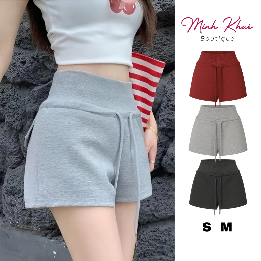 [Mở Bán] Quần Short Cạp Cao Bảng To Thun Nỉ Da Cá Có Dây Rút QU06 Quần Đùi Cạp Cao Minh Khuê Boutique
