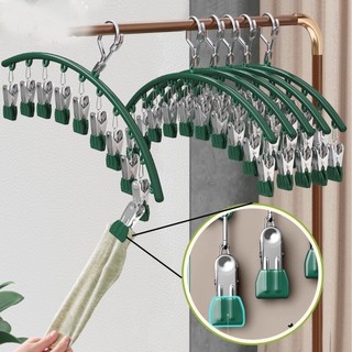 (V22) Móc 10 Kẹp Có Bọc Nhựa Treo Tất Vớ, Đồ Lót Chất Liệu Thép Không Gỉ Có KHoá Chống Trượt, Chống Gió Tiện Lợi