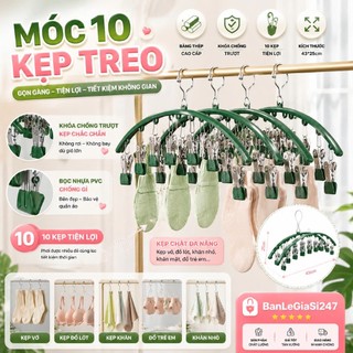 (V22) Móc 10 Kẹp Có Bọc Nhựa Treo Tất Vớ, Đồ Lót Chất Liệu Thép Không Gỉ Có KHoá Chống Trượt, Chống Gió Tiện Lợi