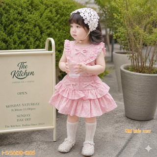 (7-15kg) Set Áo Đũi Bèo Tiểu Thư Kèm Chân Váy Tầng Siêu Xinh Cho Bé Gái - Set váy hồng babydoll cho bé gái