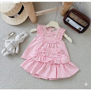 (7-15kg) Set Áo Đũi Bèo Tiểu Thư Kèm Chân Váy Tầng Siêu Xinh Cho Bé Gái - Set váy hồng babydoll cho bé gái