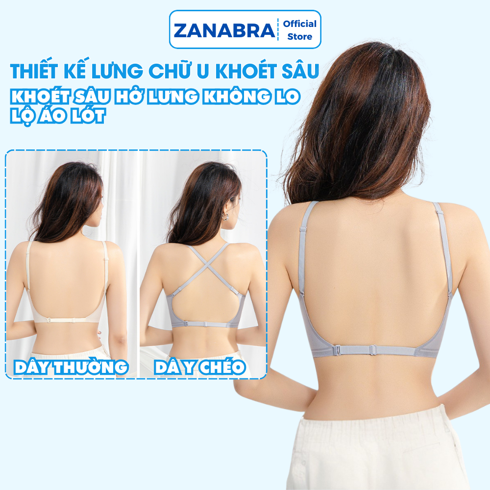 Áo ngực nữ su đúc HỞ LƯNG dây mảnh mặc nhiều kiểu, Áo lót nữ không gọng đệm mỏng thông hơi thoáng khí ZANABRA A1107