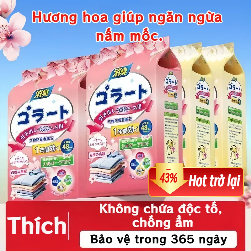 Bịch 48 Túi Thơm Long Não Hương Hoa Tự Nhiên - Khử Mùi, Chống Ẩm Mốc Tủ Áo & Tủ Giày, Đuổi Côn Trùng Hiệu Quả