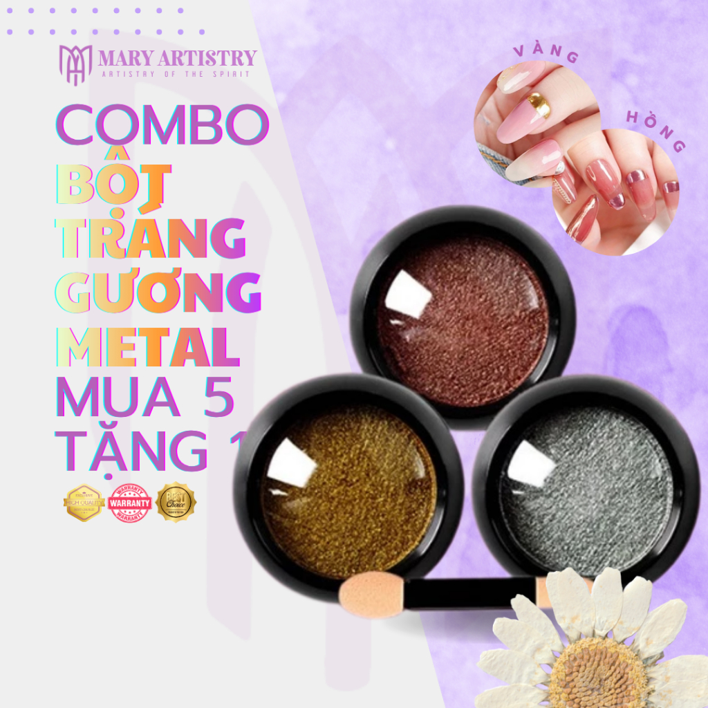 [Mua5Tặng1] Bột Chà Tráng Gương Metal Ánh Kim MCB Mirror Powder - Vàng, Hồng, Bạc - 0,5g