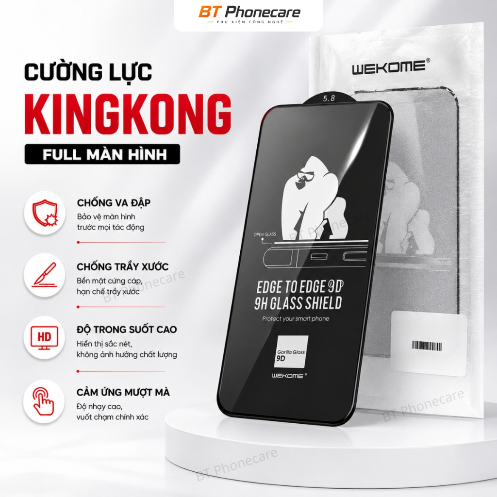 Cường Lực KingKong Full Màn Hình iPhone 7-17 Pro Max Bảo Vệ Màn Hình Chống Va Đập Chống Xước