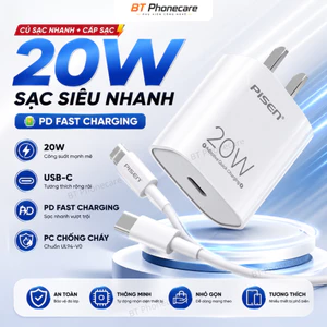 Bộ Sạc PISEN 20W PD Fast Charging Cổng USB-C Kèm Cáp Sạc i.P Type-C light Chính Hãng