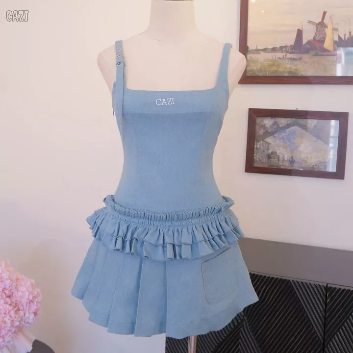 Váy 2 dây dáng xòe Cazi Luna Dress váy ôm body chân váy xếp ly ngắn
