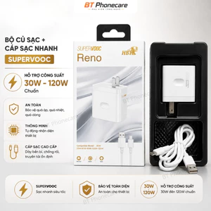 Bộ Sạc Nhanh SuperVOOC Reno HBT Kèm Cáp USB Hỗ Trợ Công Suất 30W Đến 120W