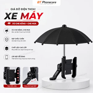 Giá Đỡ Điện Thoại Xe Máy Có Mái Che Mưa Nắng Kẹp Chắc Chắn Khung Kim Loại ABS Cao Cấp