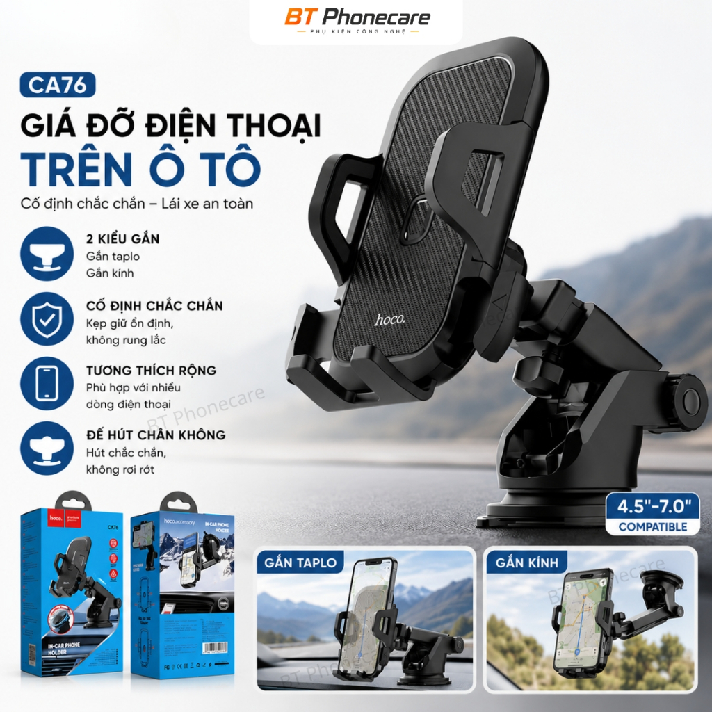Kẹp Điện Thoại Ô Tô HOCO CA76 In Car Phone Holder Gắn Taplo Xoay Linh Hoạt Tiện Dụng