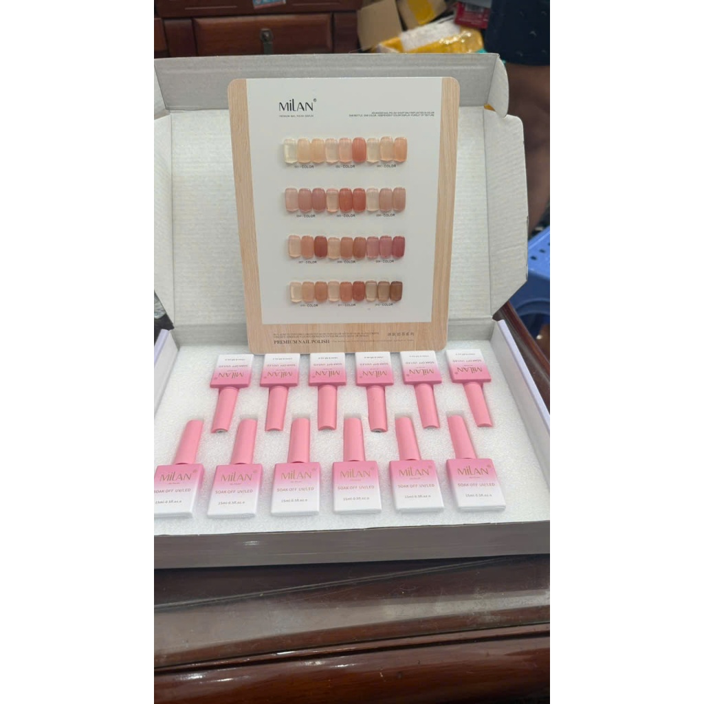 Sét Thạch MiLan 12 Màu Tặng Bảng Màu Gel Thạch Sữa Trong Veo Nịnh Da Sơn Gel Nail UV LED Độ Bóng Cao