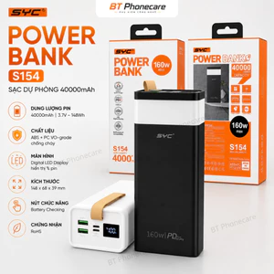 Sạc Dự Phòng SYC S154 40000mAh PD 160W Màn Hình LED Hiển Thị Pin Chống Cháy An Toàn