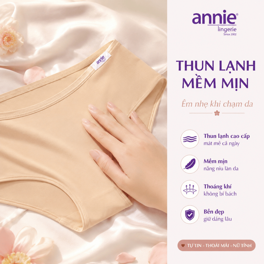 Combo 3 quần lót nữ trơn thun lạnh, lưng thấp cao cấp annie QE4534 ôm sát cơ thể, không cấn,mềm mịn