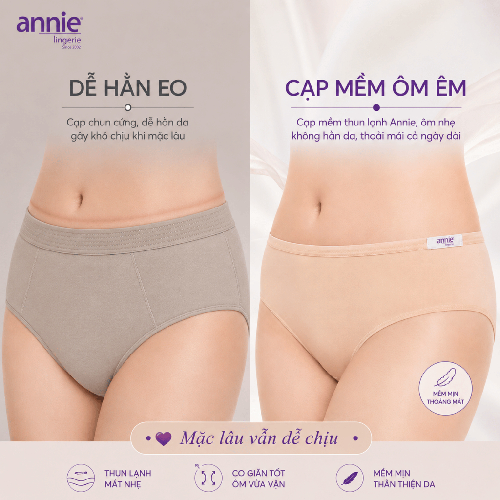Quần lót nữ trơn thun lạnh, lưng thấp cao cấp annie QE4534 ôm sát cơ thể, trẻ trung, mềm mịn