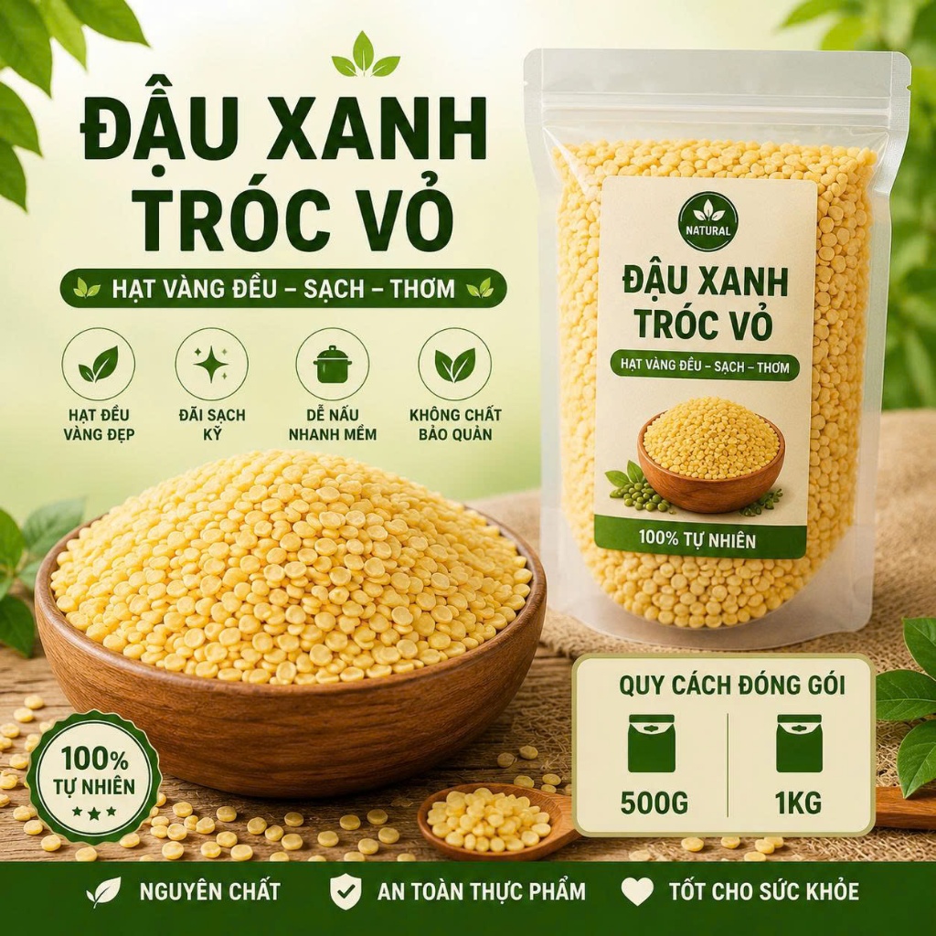Đậu Xanh Tróc Vỏ Đãi Sạch Hạt Đều Không Tạp Chất Nấu Chè Làm Bánh