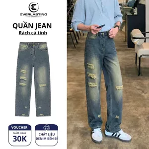 Quần jean nam rách ống suông phong cách streetwear Hàn Quốc cá tính học sinh, sinh viên