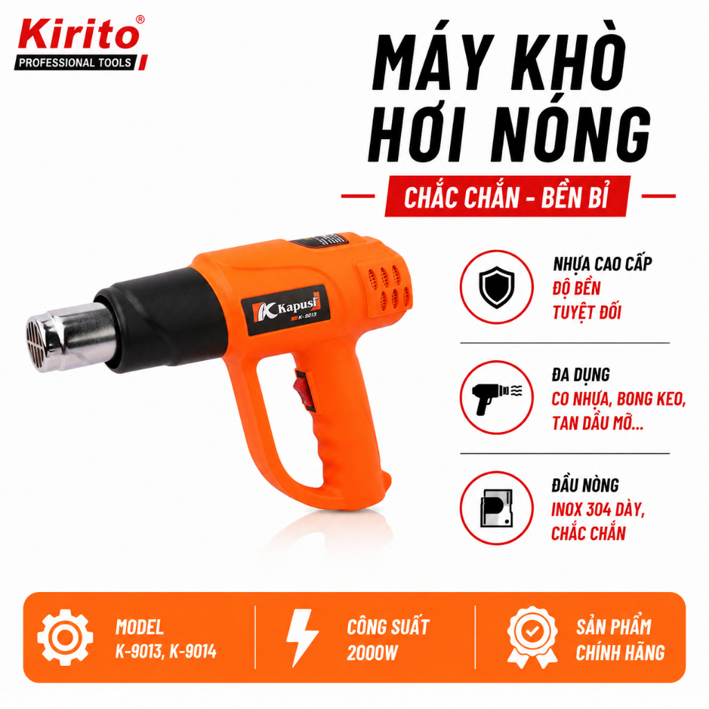 Máy Khò Hơi Nóng KAPUSI 2000W Chính Hãng - Máy Khò Nhiệt Co Màng, Bong Keo, Tan Keo Dán Đa Năng
