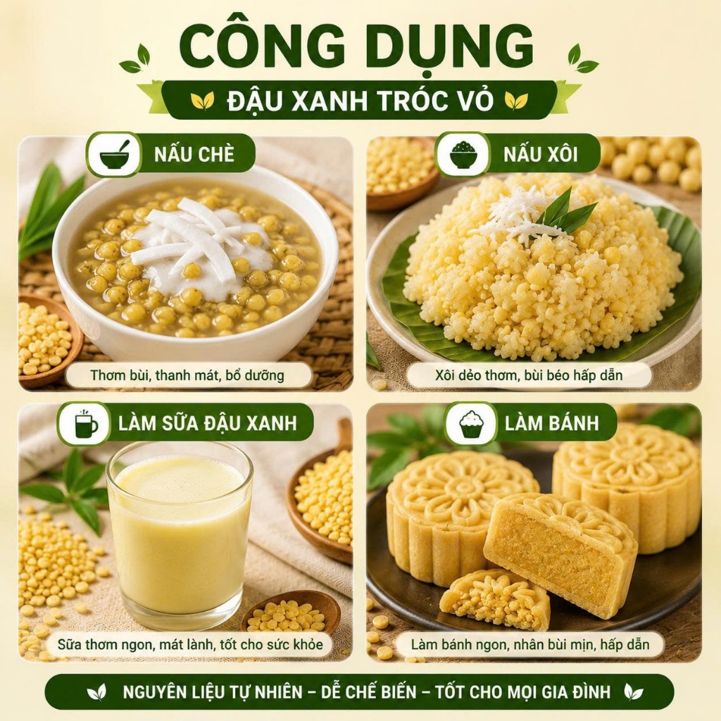 [Sỉ] Đậu Xanh Tróc Vỏ Bao Lớn – Hạt Đẹp Ít Vỡ – Dùng Gia Đình / Kinh Doanh