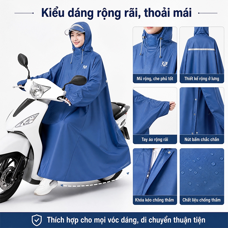 Áo Mưa Cánh Dơi Che Phủ Toàn Thân Chắn Nước, Chống thấm, Dày Dặn Dễ Dàng Sử Dụng Điện Thoại Dùng Cho Xe Đạp Và Xe Máy