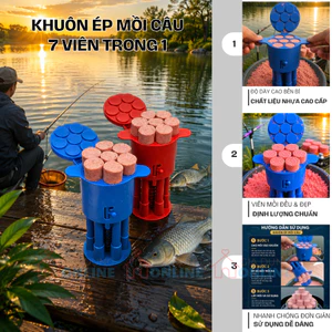 Khuôn ép viên mồi câu cá hình trụ 7 lỗ trong 1