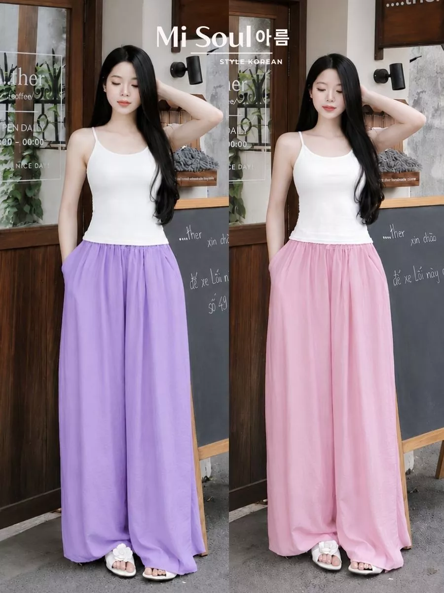 Quần Ống Rộng Vải Đũi BigSize MiSoul, Quần Đũi Suông Ống Rộng Cạp Chun Giả Váy 206 ảnh 4