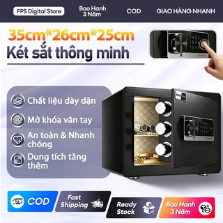 Két Sắt Điện Tử Thông Minh, Két Sắt Vân Tay Mini Cao Cấp (Thép dày 2.5mm, 3 Chốt Khóa), Kích thước 35x26x25cm