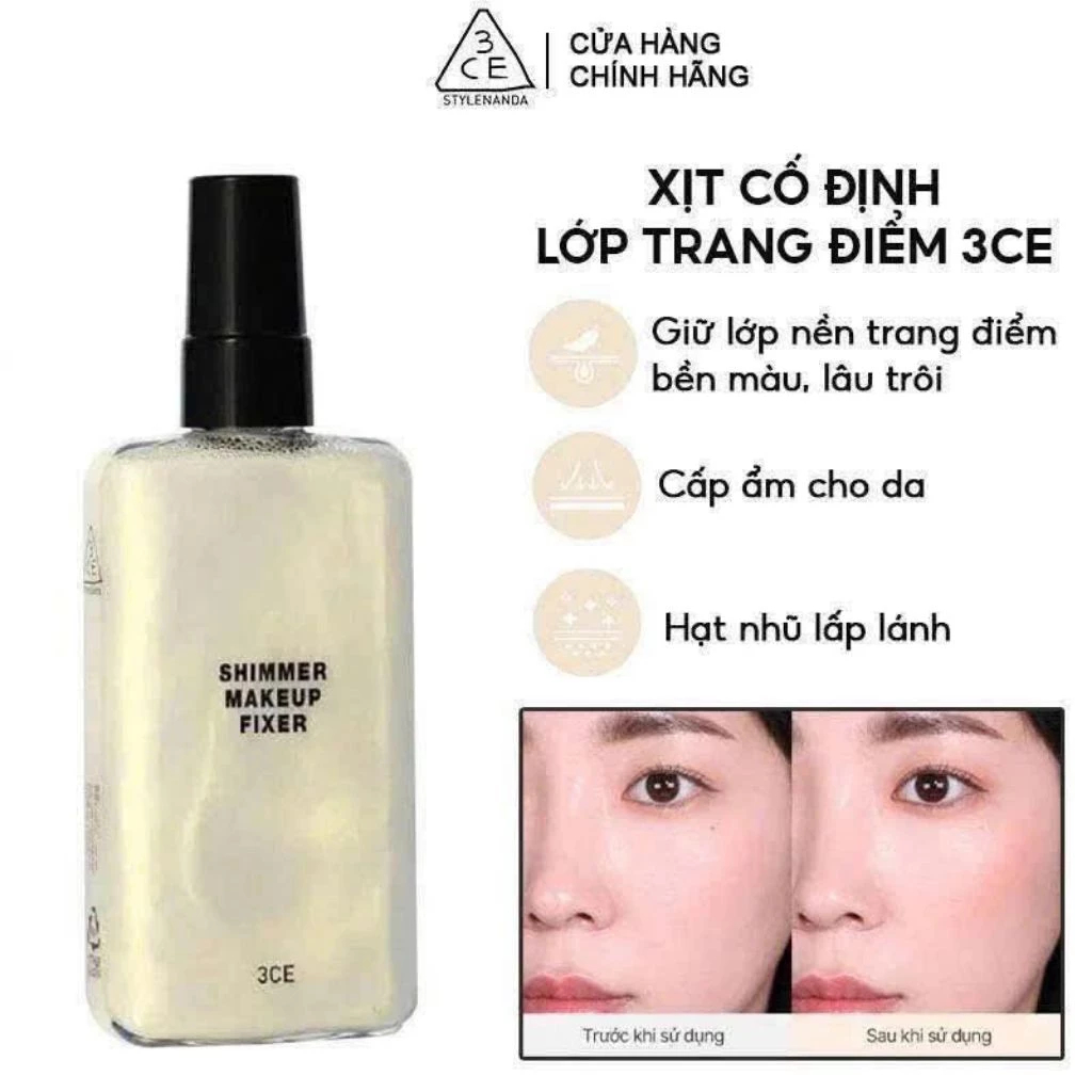 Xịt Khoá Makeup 3CE Shimmer Makeup Fixer & Makeup Fixer Mist - Ever Queen