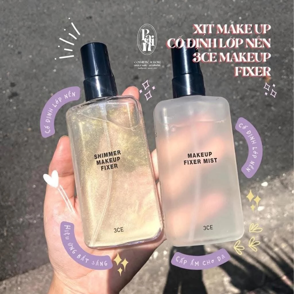 Xịt Khoá Makeup 3CE Shimmer Makeup Fixer & Makeup Fixer Mist - Ever Queen