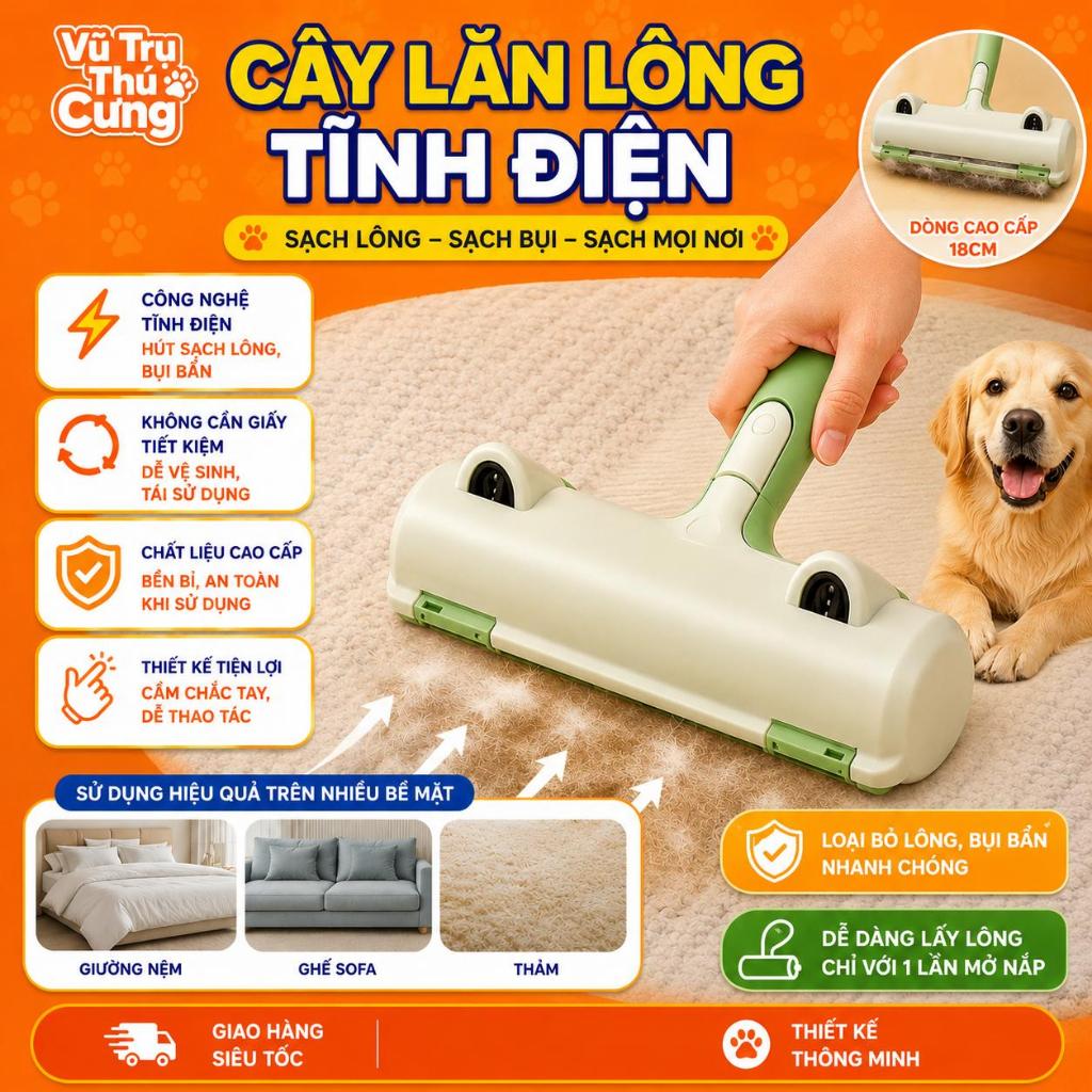 Cây lăn lông tĩnh điện, lăn bụi quần áo, bụi sofa, vệ sinh giường nệm