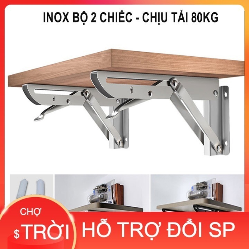 Bộ 2 bản lề gập inox, eke inox gấp gọn treo tường thông minh decor bàn học làm việc chịu lực 80kg Loại Tốt