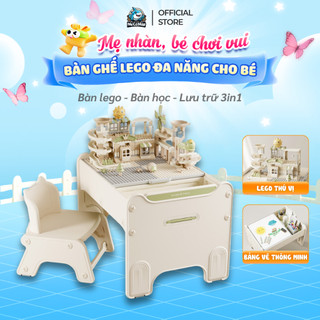 Bộ Bàn Ghế Lego Đa Năng Pakey, Bàn Chơi Xếp Hình Nhựa Nguyên Sinh Cao Cấp Kèm 389 Miếng Lego + Bảng Vẽ Tiện Lợi