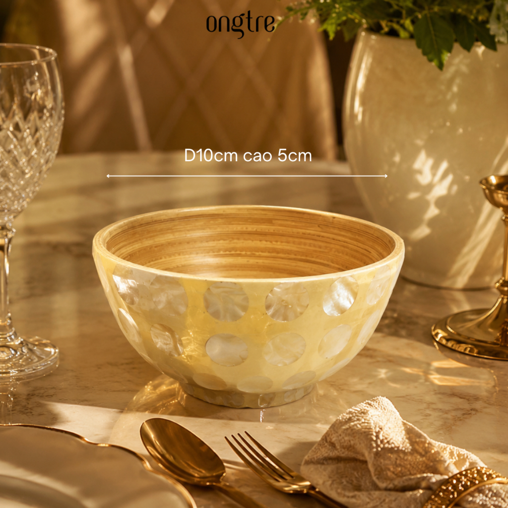Bát Tre Cuốn Khảm Trai ONGTRE, Bát Đựng Salad, Đồ Ăn, Hoa Quả, Decor Bàn Ăn, Quà Tặng Thủ Công, Nhà Hàng, Khách sạn